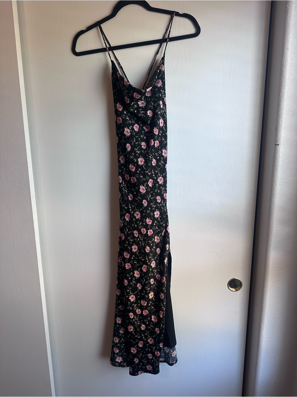 Lulu's Black Slip Midi Dress with Pink Floral Print New without tags